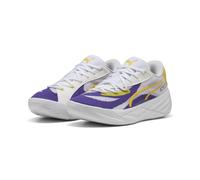 Sneaker PUMA "All-Pro NITRO™ LA Basketballschuhe Erwachsene", Damen, Gr. 49,5, gelb (team violet pelé gelb lila), Obermaterial: Synthetik, Textil; Futter: Textil; Innensohle: Textil; Laufsohle: Gummi,