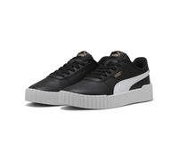 Sneaker PUMA "Carina 3.0 Sneakers Mädchen", Kinder, Gr. 38, schwarz-weiß (schwarz, weiß gold), Obermaterial: Synthetik, Textil, Kuhleder; Futter: Textil; Innensohle: Textil; Laufsohle: Gummi, Schuhe (