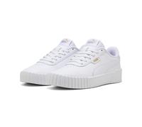 Sneaker PUMA "Carina 3.0 Sneakers Mädchen", Damen, Gr. 39, weiß gold, Obermaterial: Synthetik, Textil, Kuhleder, Leder; Futter: Textil; Innensohle: Textil, Keine Angabe; Laufsohle: Gummi, Schuhe Sneak