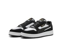 Sneaker PUMA "Court Classic Sneakers aus Wildleder Erwachsene", Damen, Gr. 38,5, bunt (weiß schwarz gold), Obermaterial: Synthetik, Kuhleder, Leder; Futter: Textil, Synthetik; Innensohle: Textil; Lauf