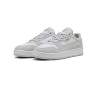 Sneaker PUMA "Court Classic Sneakers aus Wildleder Erwachsene", Damen, Gr. 42.5, weiß glacial gray gold, Obermaterial: Synthetik, Kuhleder, Leder. Futter: Textil, Synthetik. Innensohle: Textil. Laufso