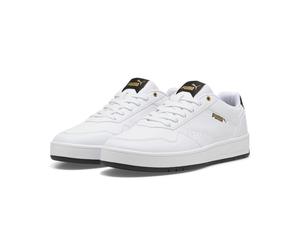 Sneaker PUMA "Court Classic Sneakers Erwachsene", Damen, Gr. 40.5, weiß (weiß schwarz gold), Obermaterial: Synthetik. Futter: Textil. Innensohle: Textil. Laufsohle: Gummi, Schuhe Sneaker (32306444-40,