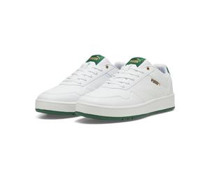 Sneaker PUMA "Court Classic Sneakers Erwachsene", Damen, Gr. 42.5, weiß (weiß vine gold grün), Obermaterial: Synthetik. Futter: Textil. Innensohle: Textil. Laufsohle: Gummi, Schuhe Sneaker (25568651-4