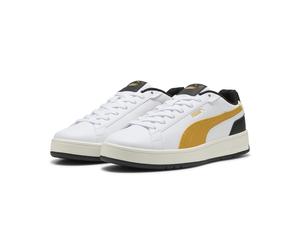 Sneaker PUMA "Court Classico Sneakers Erwachsene", Damen, Gr. 44, weiß archive gold schwarz gelb, Obermaterial: Synthetik, Textil; Futter: Textil; Innensohle: Textil; Laufsohle: Gummi, Schuhe Sneaker 