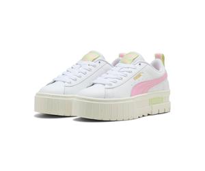 Sneaker PUMA "MAYZE LTH JR", Mädchen, Gr. 37, puma weiß, pink shimmer, Leder, unifarben, Schuhe Sneaker, mit strukturierter Plateau-Gummisohle, herausnehmbare Innensohle (32286566-37) puma weiß, pink