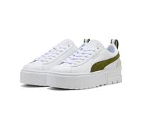 Sneaker PUMA "MAYZE LTH WN'S", Damen, Gr. 40, grün (puma weiß, olive grün), Leder, unifarben, Schuhe Sneaker, mit Plateau-Sohle, herausnehmbare Innensohle (40159053-40) puma weiß, olive grün