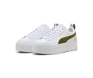 Sneaker PUMA "MAYZE LTH WN'S", Damen, Gr. 41, grün (puma weiß, olive grün), Leder, unifarben, Schuhe Sneaker, mit Plateau-Sohle, herausnehmbare Innensohle (40159053-41) puma weiß, olive grün