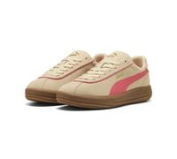 Sneaker PUMA "PUMA Club Klassika Sneakers Damen", Damen, Gr. 38,5, beige (canvas peach frost gold beige rot), Obermaterial: Textil, Kuhleder, Synthetik, Leder; Futter: Textil, Synthetik; Innensohle: T