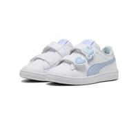 Sneaker PUMA "PUMA Smash 3.0 Badges Sneakers Mädchen", Damen, Gr. 34, weiß haute tropic blau, Obermaterial: Textil, Synthetik. Futter: Textil. Innensohle: Textil. Laufsohle: Gummi, Schuhe Sneaker (484