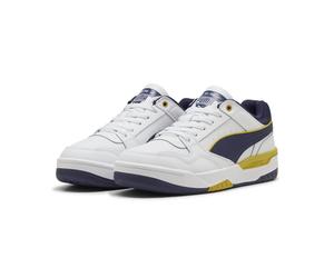Sneaker PUMA "Rebound Retro Sneakers Erwachsene", Damen, Gr. 38,5, weiß deep plum dazzling gelb lila, Obermaterial: Textil, Kuhleder, Synthetik. Futter: Textil. Innensohle: Textil, Keine Angabe. Laufs