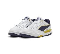 Sneaker PUMA "Rebound Retro Sneakers Erwachsene", Damen, Gr. 44, weiß deep plum dazzling gelb lila, Obermaterial: Textil, Kuhleder, Synthetik. Futter: Textil. Innensohle: Textil, Keine Angabe. Laufsoh