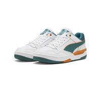 Sneaker PUMA "Rebound Retro Sneakers Erwachsene", Damen, Gr. 45, weiß emerald ice vermillion grün orange, Obermaterial: Textil, Kuhleder, Synthetik. Futter: Textil. Innensohle: Textil, Keine Angabe. L