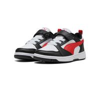Sneaker PUMA "REBOUND V6 LO AC+ PS", Mädchen, Gr. 28, puma weiß, for all time rot, puma schwarz, Synthetik, Schuhe Sneaker, knöchelhoher Schnitt, mit Klettverschluss, mit Gummilaufsohle (17770329-28)