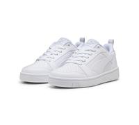 Sneaker PUMA "REBOUND V6 LO JR", Mädchen, Gr. 37,5, weiß (puma weiß, cool light gray), Synthetik, Schuhe Sneaker, mit Schnürverschluss, dämpfendes Fußbett, aus Synthetik (90632742-37,5) puma weiß, coo