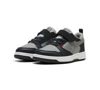 Sneaker PUMA "REBOUND V6 LO MID 90S AC PS", Mädchen, Gr. 32, puma schwarz, gray echo, for all time rot, Synthetik, unifarben, Schuhe Sneaker, für Kinder, mit sportlichem Stil, mit Klettverschluss (841