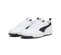 Sneaker PUMA "Rebound V6 Low Sneakers Erwachsene", Damen, Gr. 38,5, schwarz-weiß (weiß schwarz transparent), Obermaterial: Textil, Synthetik. Futter: Textil. Innensohle: Textil. Laufsohle: Gummi, Schu