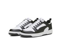 Sneaker PUMA "Rebound V6 Low Sneakers Erwachsene", Damen, Gr. 43, schwarz-weiß (weiß schwarz), Obermaterial: Synthetik, Leder; Futter: Textil; Innensohle: Textil; Laufsohle: Gummi, Schuhe (37843957-43