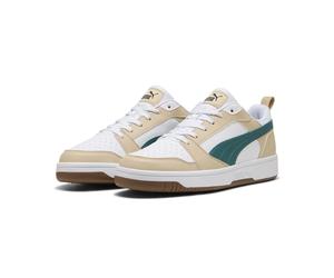 Sneaker PUMA "Rebound V6 Low Sneakers Erwachsene", Damen, Gr. 43, toasted almond emerald ice weiß beige grün, Obermaterial: Textil, Synthetik. Futter: Textil. Innensohle: Textil. Laufsohle: Gummi, Sch