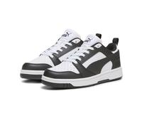Sneaker PUMA "Rebound V6 Low Sneakers Jugendliche", Kinder, Gr. 36, schwarz-weiß (weiß schwarz), Obermaterial: Synthetik, Textil; Futter: Textil; Innensohle: Keine Angabe; Laufsohle: Gummi, Schuhe Sne