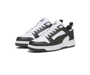 Sneaker PUMA "Rebound V6 Low Sneakers Jugendliche", Kinder, Gr. 37,5, schwarz-weiß (weiß schwarz), Obermaterial: Synthetik, Textil. Futter: Textil. Innensohle: Textil, Keine Angabe. Laufsohle: Gummi,