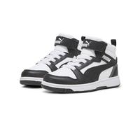 Sneaker PUMA "REBOUND V6 MID AC+ PS", Kinder, Gr. 28, schwarz-weiß (puma weiß, puma schwarz, shadow gray), Synthetik, Schuhe Sneaker, mit leicht profilierter Gummilaufsohle, mit Klettverschluss (40927