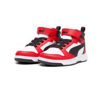 Sneaker PUMA "REBOUND V6 MID AC+ PS", Kinder, Gr. 31, puma weiß, puma schwarz, for all time rot, Synthetik, Schuhe Sneaker, mit leicht profilierter Gummilaufsohle, mit Klettverschluss (26237840-31) pu