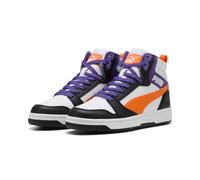 Puma Unisex Kinder Rebound V6 Mid JrSneaker, Puma Weiß Orange Glo Puma Schwarz, 4.5 UK