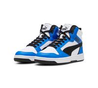 Sneaker PUMA "REBOUND V6 MID JR", Mädchen, Gr. 39, weiß (puma weiß, puma schwarz, racing blau), Synthetik, Schuhe Sneaker, knöchelhoch, retro-inspiriertes Design, mit SOFTFOAM+ Dämpfung (61757857-39)