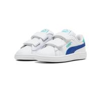 Sneaker PUMA "SMASH 3.0 L V INF", Damen, Gr. 23, weiß (puma weiß, vivid blau, aquatic), Leder, Schuhe Sneaker, mit Klettverschluss, mit Gummilaufsohle, Innenmaterial aus Textil (33361712-23) puma weiß
