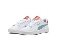 Sneaker PUMA "Smash 3.0 Sneakers Jugendliche", Kinder, Gr. 38,5, weiß baltic sea blau, Obermaterial: Textil, Kuhleder, Synthetik, Leder. Futter: Textil. Innensohle: Textil. Laufsohle: Gummi, Schuhe Sn