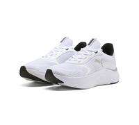 Sneaker PUMA "SOFTRIDE Mayve 2 Sneakers Damen", Damen, Gr. 41, weiß schwarz silber metallic, Obermaterial: Textil, Synthetik. Futter: Textil. Innensohle: Textil. Laufsohle: Synthetik, Gummi, Schuhe Sn