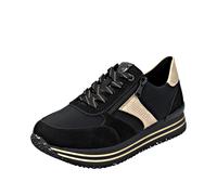 Sneaker REMONTE, Damen, Gr. 44, schwarz (schwarz, goldfarben), Lederimitat, Textil, unifarben mit Farbeinsatz, Schuhe Sneaker, Schnürschuh, Halbschuh, Plateausneaker mit Schmucksteinchen (38754742-44)