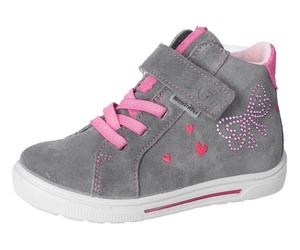 Sneaker RICOSTA "Mala WMS: normal", Mädchen, Gr. 32, rosa (grau, rosa), Veloursleder, kontrastfarbene Details, Schuhe Sneaker, Klettschuh mit Sympatex, Größenschablone zum Download (32391144-32)