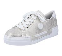 Sneaker RIEKER, Damen, Gr. 36, grau (metallic, grau), Lederimitat, used, Schuhe Sneaker, Freizeitschuh, Halbschuh, Schnürschuh mit Plateausohle (15744705-36) metallic, grau