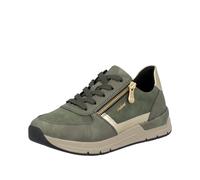 Sneaker RIEKER, Damen, Gr. 36, grün (oliv, goldfarben), Lederimitat, Textil, unifarben mit Farbeinsatz, Schuhe Sneaker, Freizeitschuh, Schnürschuh, Halbschuh mit modischen Akzenten (43550621-36) oliv,