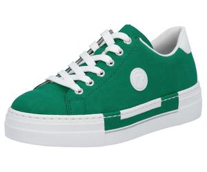 Sneaker RIEKER, Damen, Gr. 37, grün (smaragd, weiß), Lederimitat, Schuhe Sneaker, Freizeitschuh, Halbschuh, Schnürschuh mit Plateausohle (81478833-37) smaragd, weiß