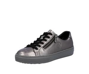 Sneaker RIEKER, Damen, Gr. 37, silber (silberfarben), Leder, metallic, Schuhe Sneaker, mit Memosoft-Innensohle, Freizeitschuh, Halbschuh, Schnürschuh (88280239-37)