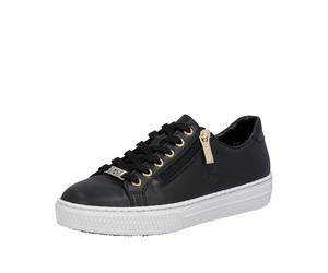 Sneaker RIEKER, Damen, Gr. 38, schwarz, Leder, unifarben, Schuhe Sneaker, mit Memosoft-Innensohle, Freizeitschuh, Halbschuh, Schnürschuh, Topseller (18391009-38) schwarz