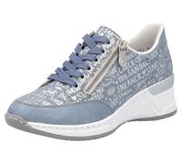Sneaker RIEKER, Damen, Gr. 39, blau (hellblau), Lederimitat, metallic, Schuhe Sneaker, mit Lettern bedruckt, Freizeitschuh, Halbschuh, Schnürschuh (32667025-39) hellblau