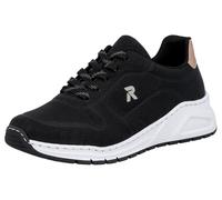 Sneaker RIEKER, Damen, Gr. 39, schwarz (schwarz, kupferfarben), Nubuklederimitat, unifarben mit Farbeinsatz, Schuhe Sneaker, mit MemoSoft-Innensohle, Freizeitschuh, Halbschuh, Schnürschuh, Topseller (