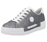 Sneaker RIEKER, Damen, Gr. 39, altsilberfarben glitter, Lederimitat, metallic, sportlich, Schuhe, Freizeitschuh, Halbschuh, Schnürschuh mit Plateausohle (92966922-39) altsilberfarben glitter