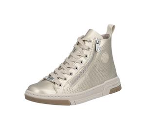 Sneaker RIEKER, Damen, Gr. 40, goldfarben, Lederimitat, metallic, Schuhe Sneaker, High Top-Sneaker, Freizeitschuh, Schnürschuh mit Plateausohle (26447844-40) goldfarben