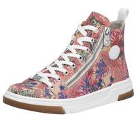 Rieker Sneaker N3945-91 Damen Lederimitat geblümt Schnürschuh Plateausohle Rosa Gr. 41