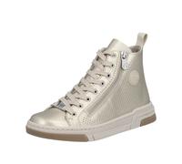 Sneaker RIEKER, Damen, Gr. 42, beige (goldfarben), Lederimitat, metallic, Schuhe Sneaker, High Top-Sneaker, Freizeitschuh, Schnürschuh mit Plateausohle (26447844-42) goldfarben