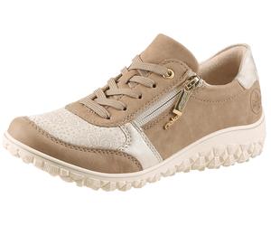 Sneaker RIEKER, Damen, Gr. 43, taupe, creme, Lederimitat, Schuhe Sneaker, Schnürschuh, Halbschuh, Keilsneaker mit Reißverschluss (36679619-43) taupe, creme