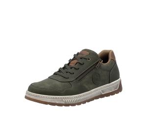 Sneaker RIEKER, Herren, Gr. 41, grün (khaki, braun), Lederimitat, unifarben mit Farbeinsatz, Schuhe Sneaker, Freizeitschuh, Halbschuh, Schnürschuh mit Kontrastbesatz (98420854-41) khaki, braun