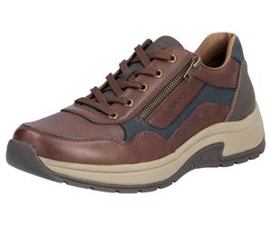 Sneaker RIEKER, Herren, Gr. 44, bunt (braun, dunkelblau), Leder, Lederimitat, Schuhe Sneaker, Freizeitschuh, Halbschuh, Schnürschuh mit gepolstertem Schaftrand (72346443-44) braun, dunkelblau
