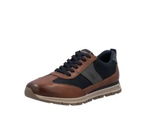 Sneaker RIEKER, Herren, Gr. 44, cognac, dunkelblau, grau, Glattleder, Textil, Schuhe Sneaker, Schnürschuh, Halbschuh, Casual-Sneaker mit gep. Schaftrand (95535220-44) cognac, dunkelblau, grau
