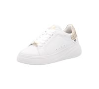 Plateausneaker RIEKER SPORT, Damen, Gr. 38, gold (weiß, goldfarben), Leder, Lederimitat, kontrastfarbene Details, sportlich, Schuhe, Schnürschuh, Halbschuh, Freizeitschuh, Metallic-Akzent an der Ferse