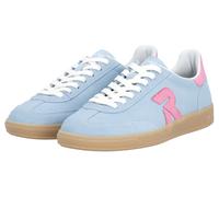 Sneaker RIEKER SPORT "San Diego Swing2GO", Damen, Gr. 42, hellblau, rosa, Veloursleder, unifarben mit Farbeinsatz, Schuhe Sneaker, Retro-Sneaker, Freizeitschuh, Halbschuh mit herausnehmbarem Fußbett (